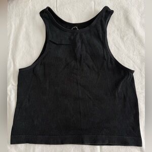 One Step Up Black Ribbed Tank Top